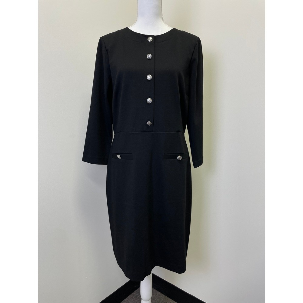 NEW Talbots Black Military Button Sheath Dress 3/4 Sleeve Size 12 Office